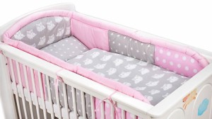 3 - elements bedding set for crib with long protector collection COLORS pink
