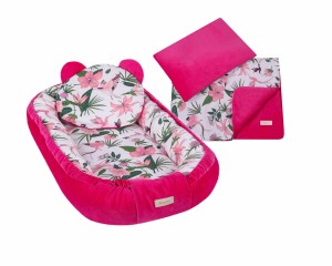 Kokon niemowlęcy z kocykiem i podusią dla dziewczynki różowy amarant
