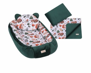 Kokon niemowlęcy z kocykiem i podusią dla chłopca i dziewczynki ciemna zieleń