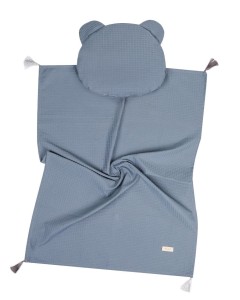 Kocyk dziecięcy, niemowlęcy z frędzlami i podusią WAFELEK - szary