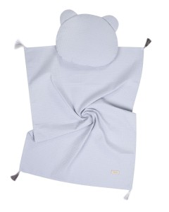 Kocyk dziecięcy, niemowlęcy z frędzlami i podusią WAFELEK - jasny szary