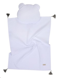 Kocyk dziecięcy, niemowlęcy z frędzlami i podusią WAFELEK - jasny szary