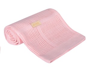 Kocyk ażurowy letni na lato do wózka, łóżeczka - różowy