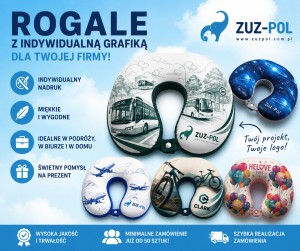 Poduszka podróżna rogal na szyję z nadrukiem - produkt reklamowy , firmowy