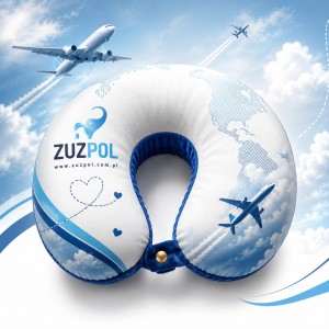 Poduszka podróżna rogal na szyję z nadrukiem - produkt reklamowy , firmowy
