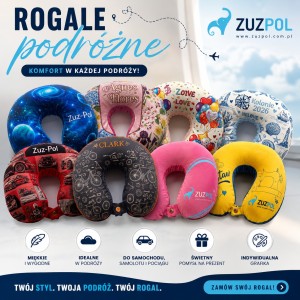Poduszka podróżna rogal na szyję z nadrukiem - produkt reklamowy , firmowy
