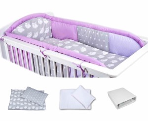 6 - elements bedding set for crib with long protector collection COLORS violet