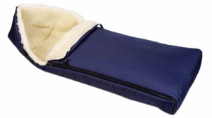 Śpiworek zimowy do wózka fotelika sanek z futerkiem owcza wełna ciemny granat prostokątny