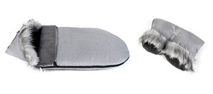 Śpiworek zimowy do wózka fotelika sanek z futerkiem z liska z mufką WZÓR 3 90x50 cm