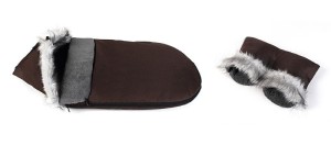 Śpiworek zimowy do wózka fotelika sanek z futerkiem z liska z mufką WZÓR 5 90x50 cm
