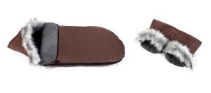 Śpiworek zimowy do wózka fotelika sanek z futerkiem z liska z mufką WZÓR 7 90x50 cm