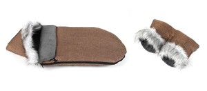 Śpiworek zimowy do wózka fotelika sanek z futerkiem z liska z mufką WZÓR 9 90x50 cm