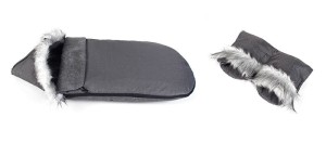 Śpiworek zimowy do wózka fotelika sanek z futerkiem z liska z mufką WZÓR 11 90x50 cm