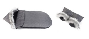 Śpiworek zimowy do wózka fotelika sanek z futerkiem z liska z mufką  WZÓR 14 90x50 cm