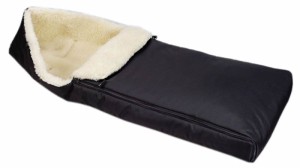Śpiworek zimowy do wózka fotelika sanek z futerkiem owcza wełna  ciemny czarny prostokątny