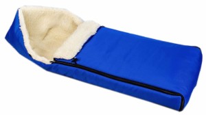 Śpiworek zimowy do wózka fotelika sanek z futerkiem owcza wełna  mocny niebieski soczysty prostokątny