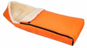 Śpiworek zimowy do wózka fotelika sanek z futerkiem owcza wełna  soczysty pomarańczowy orange prostokątny