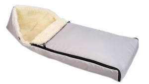 Śpiworek zimowy do wózka fotelika sanek z futerkiem owcza wełna  jasny szary prostokątny