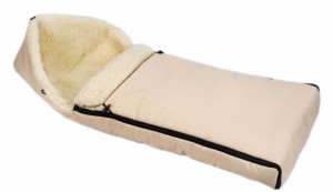 Śpiworek zimowy do wózka fotelika sanek z futerkiem owcza wełna   jasny brąz cappucino prostokątny