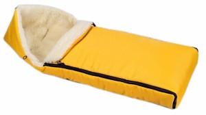Śpiworek zimowy do wózka fotelika sanek z futerkiem owcza wełna soczysty żółty prostokątny