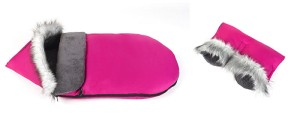 Śpiworek zimowy do wózka fotelika sanek z futerkiem z liska z mufką  WZÓR 13 90x50 cm