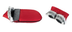 Śpiworek zimowy do wózka fotelika sanek z futerkiem z liska z mufką WZÓR 6 90x50 cm